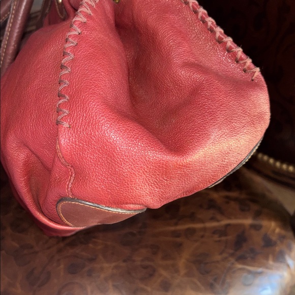 MCM Soft Leather Hobo Shoulder Bag Burgundy Brown Gold Logo - Picture 6 of 14